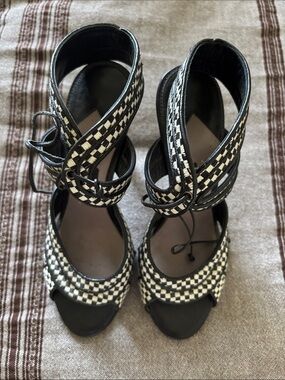 Tom Ford Checkered leather sandals. Lace-Up Heels